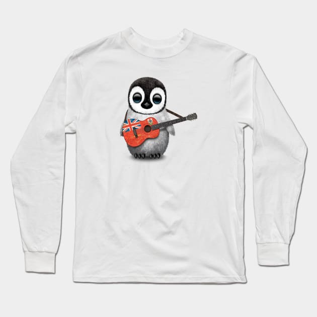 Baby Penguin Playing Bermuda Flag Guitar Long Sleeve T-Shirt by jeffbartels